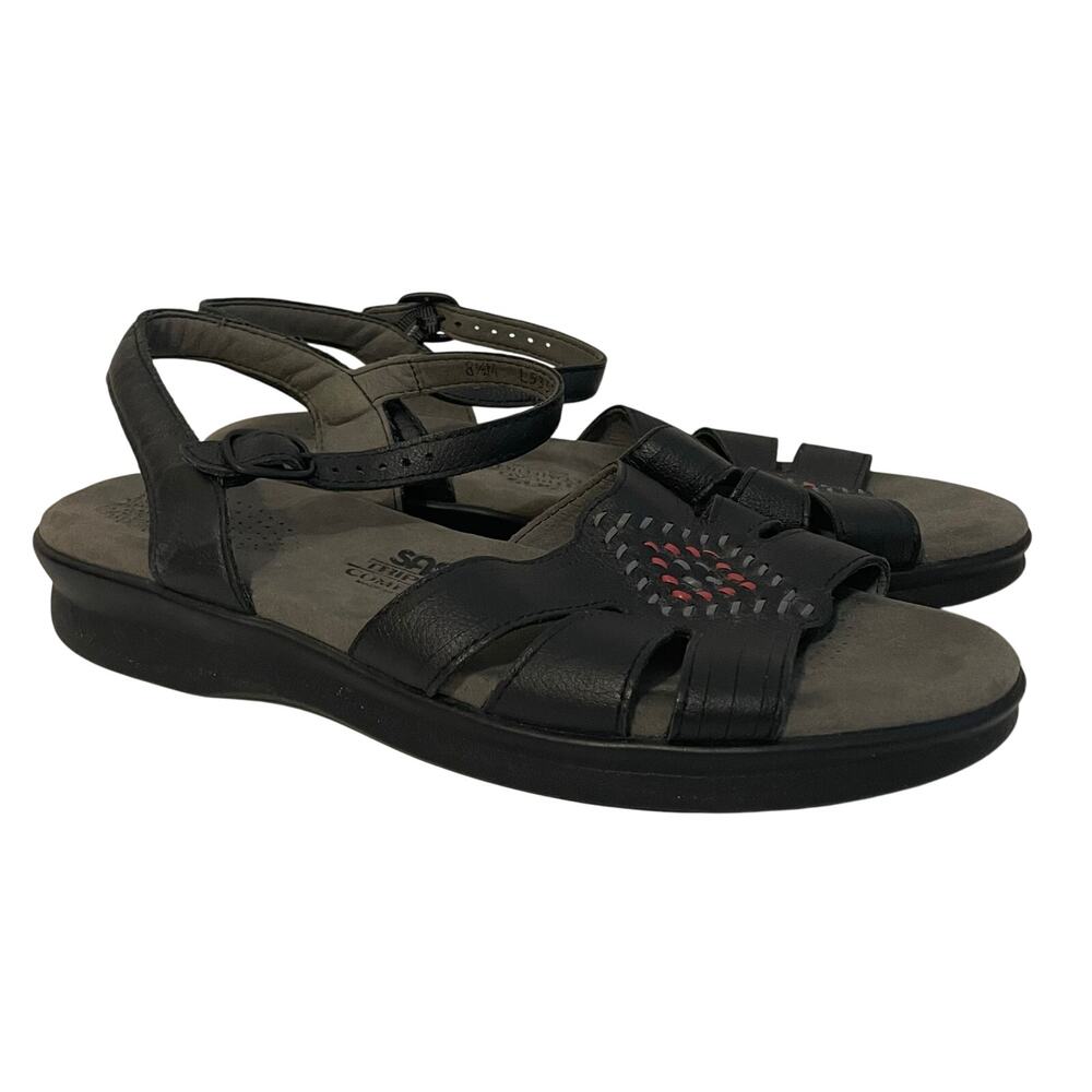 SAS Huarache Sandals Women's Leather Strappy Stitched Black Comfort 8.5M